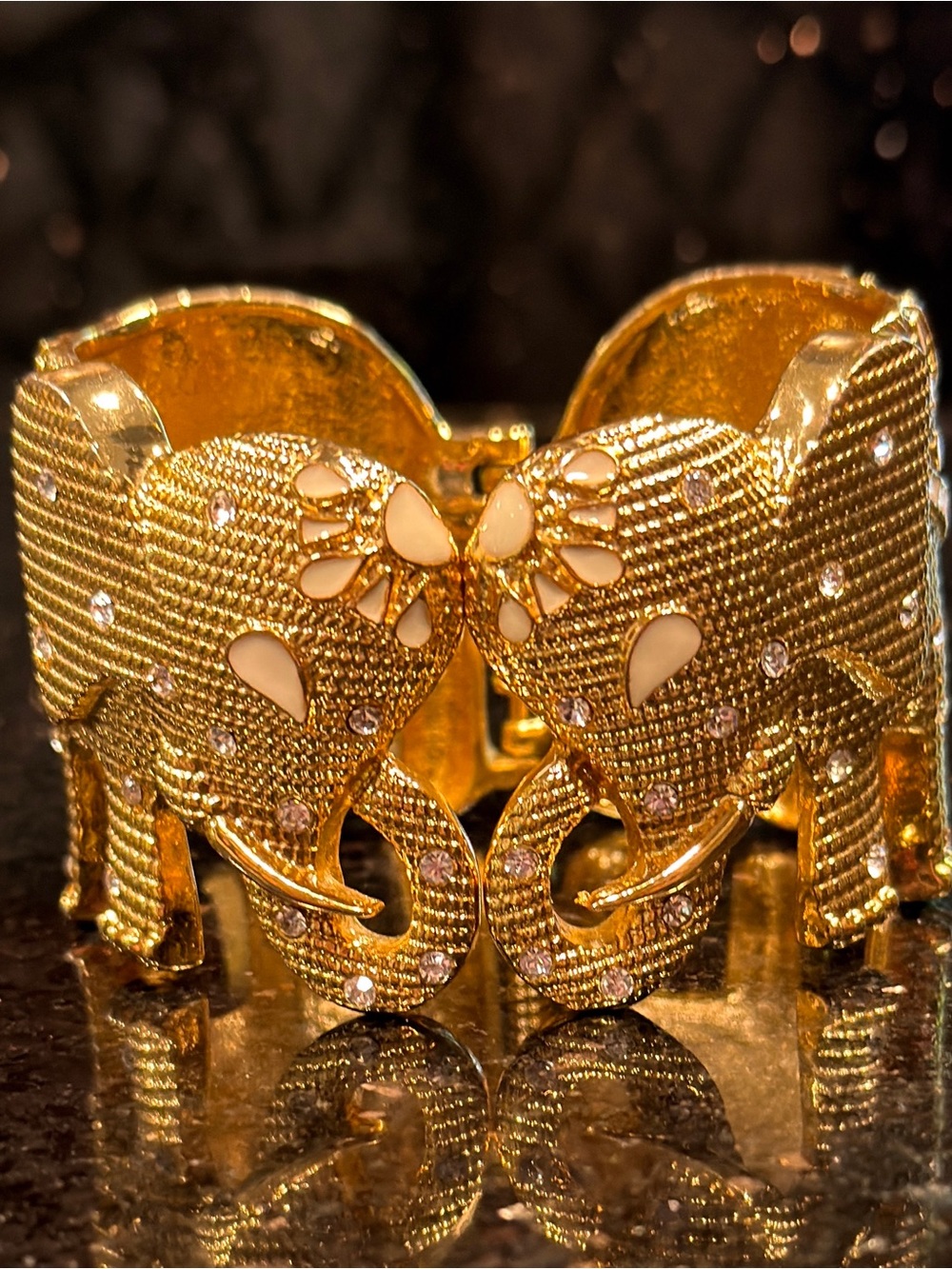 Lilly Pulitzer Gold Elephant Hinged Rhinestone Statement Bracelet